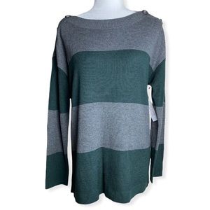 Vince Camuto Button Shoulder Colorblock Striped Sweater, Size L